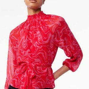 Scoop blouse with smocked neck and tie waist size XL NWT